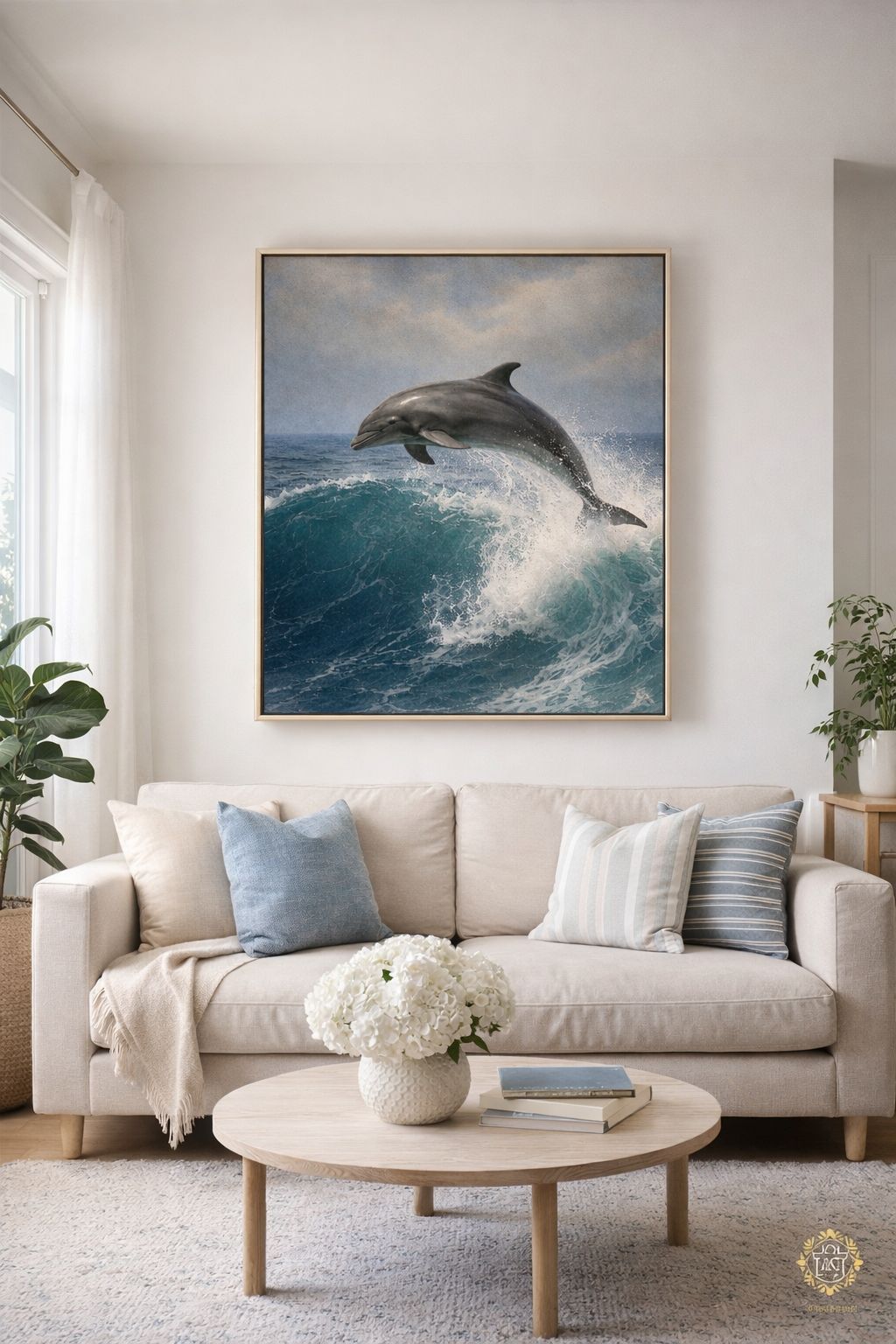 Dolphin jumping over ocean waves with water splash, wildlife ocean artwork by A-Sayyidah
